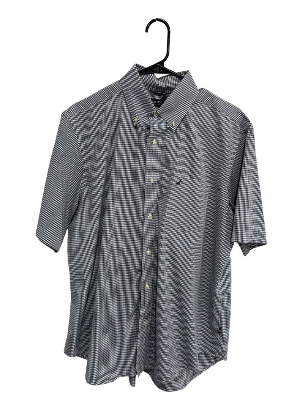Nautica Large Mens Blue Gingham Check Cotton Button Down Shirt Old Money Collegi